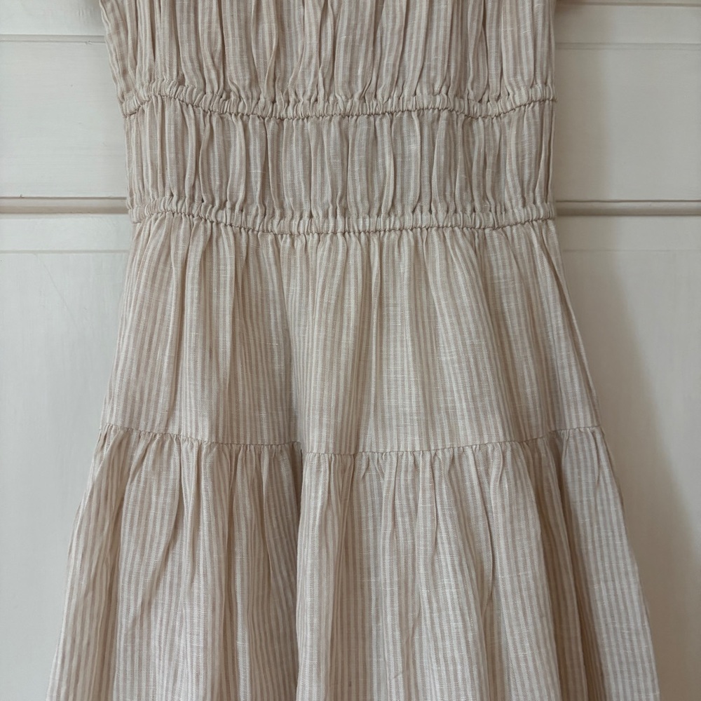 Ulla Johnson Rissa Dress Sand Linen Striped Ruffle Nap Midi Dress Size 2 Beach - Picture 6 of 16